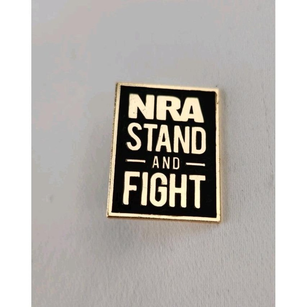 Vtg NRA Stand and Fight Gun Rights Lapel Hat‎ Gold & Black Pin Pinback